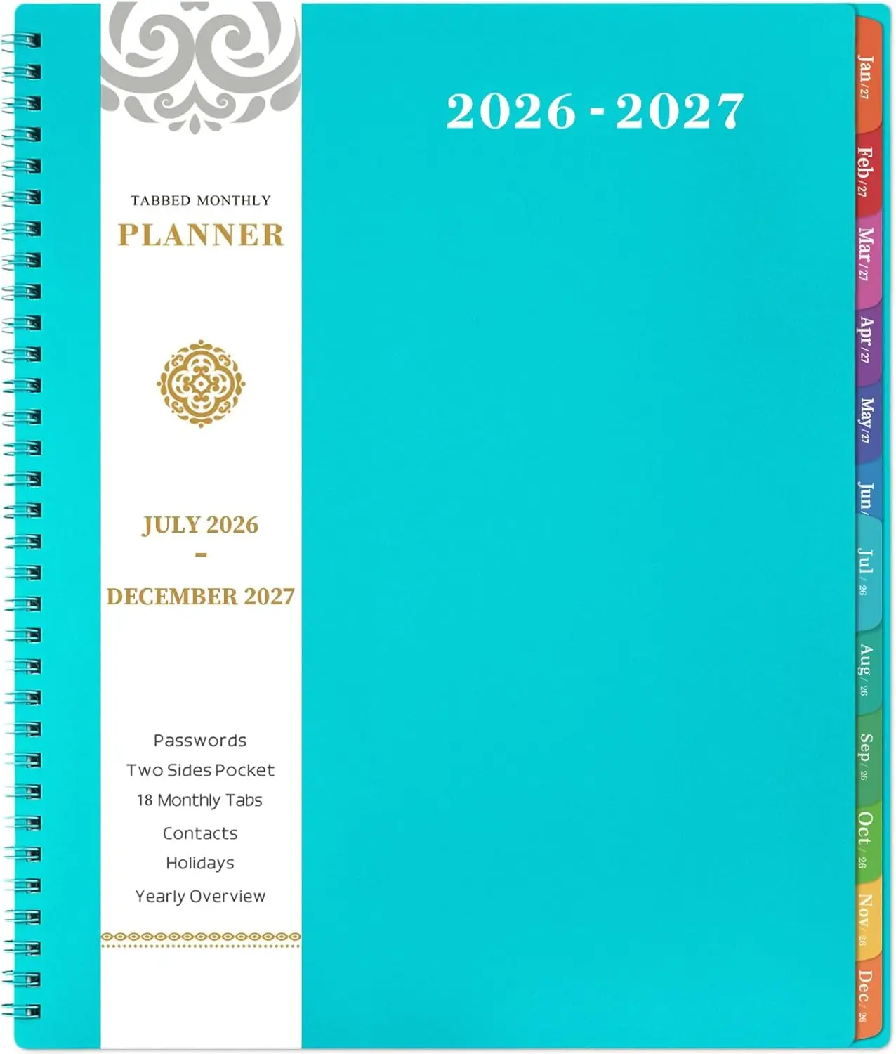 2026-2027 Monthly Planner, 18-Month July 2026-Dec 2027, 9"x11", Twin-Wire, Tabs, Pocket, Blue
2026-2027 Monthly Planner, 18-Month July 2026-Dec 2027, 9"x11", Twin-Wire, Tabs, Pocket, Blue