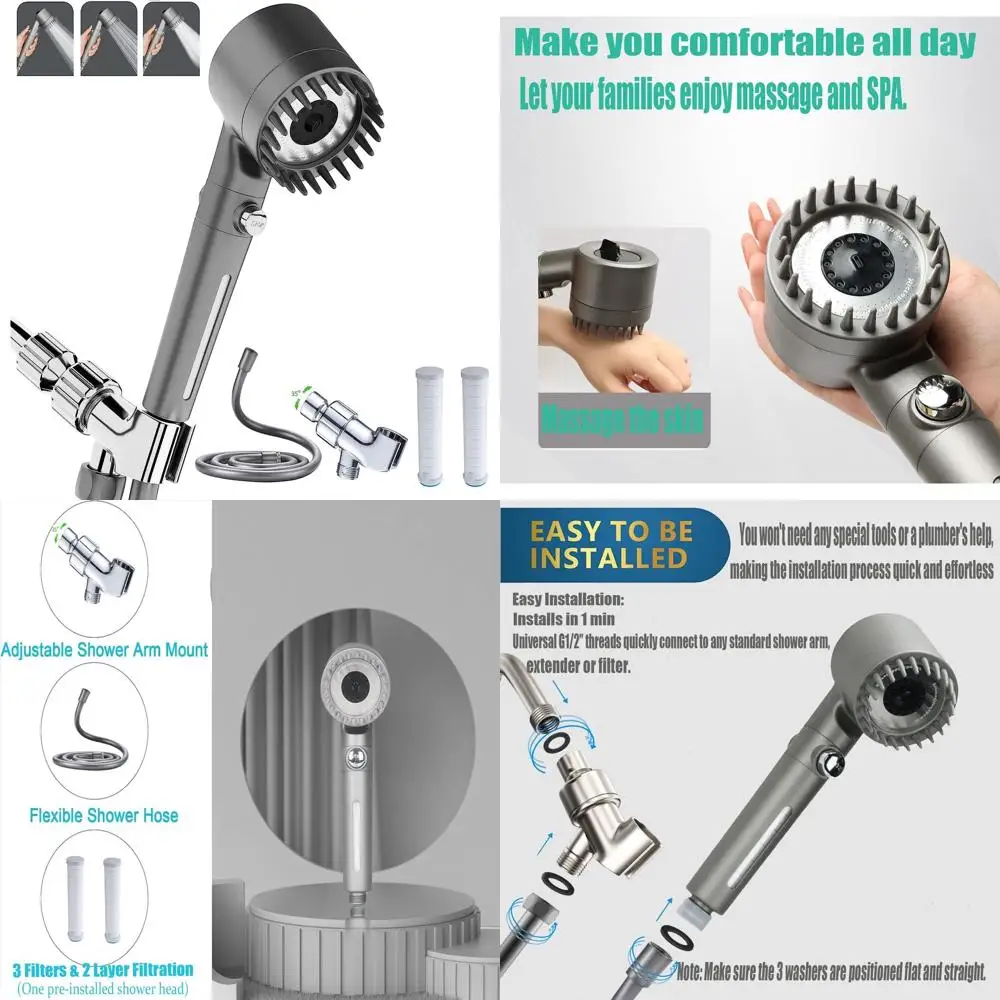 High-Pressure Handheld Showerhead Set with 3 Modes, Filtered, 59 Hose & Bracket Included
High-Pressure Handheld Showerhead Set with 3 Modes, Filtered, 59 Hose & Bracket Included