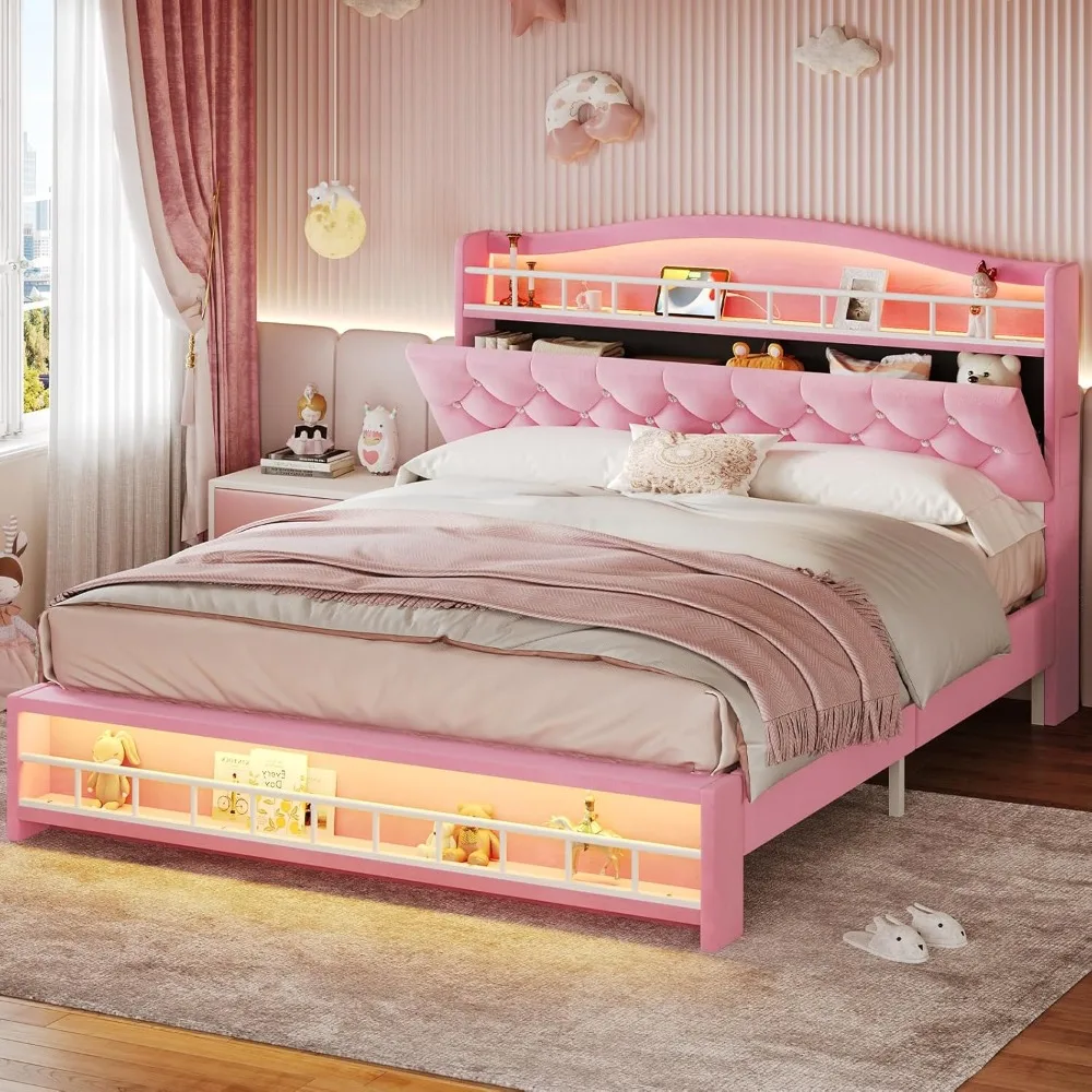 Full Szie Girls Bed with LED Lights & Charging Station, Princess Full Size Bed Frame, Sturdy Platform Beds
Full Szie Girls Bed with LED Lights & Charging Station, Princess Full Size Bed Frame, Sturdy Platform Beds