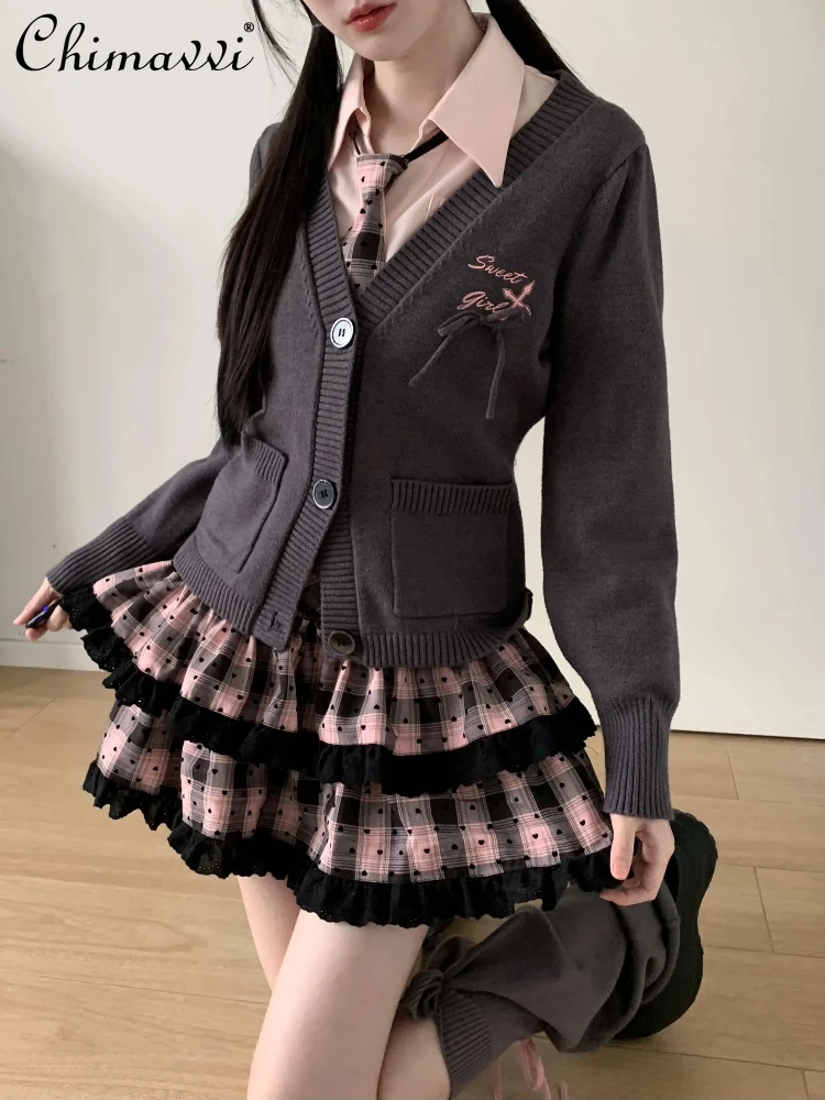 Preppy Style Sweet Girls Women Plaid Skirt Sets Slim Cardigan Long Sleeve Shirt Plaid Pleated Skirt Three-piece Set Spring New
Preppy Style Sweet Girls Women Plaid Skirt Sets Slim Cardigan Long Sleeve Shirt Plaid Pleated Skirt Three-piece Set Spring New