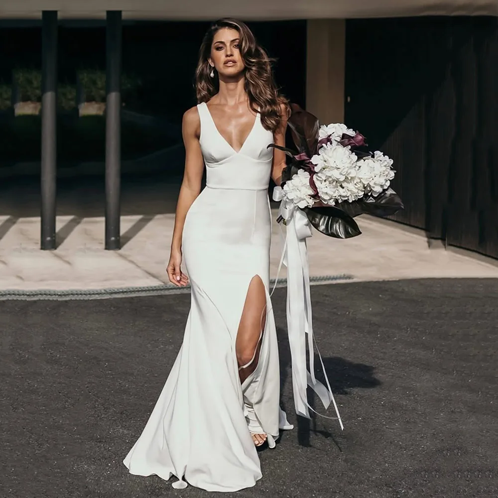 Civil Slit Mermaid Wedding Dress V-Neck Backless 2025 Party Dress Bride Dresses Boho Bridal Gowns Vestidos de Novia Customized
Civil Slit Mermaid Wedding Dress V-Neck Backless 2025 Party Dress Bride Dresses Boho Bridal Gowns Vestidos de Novia Customized