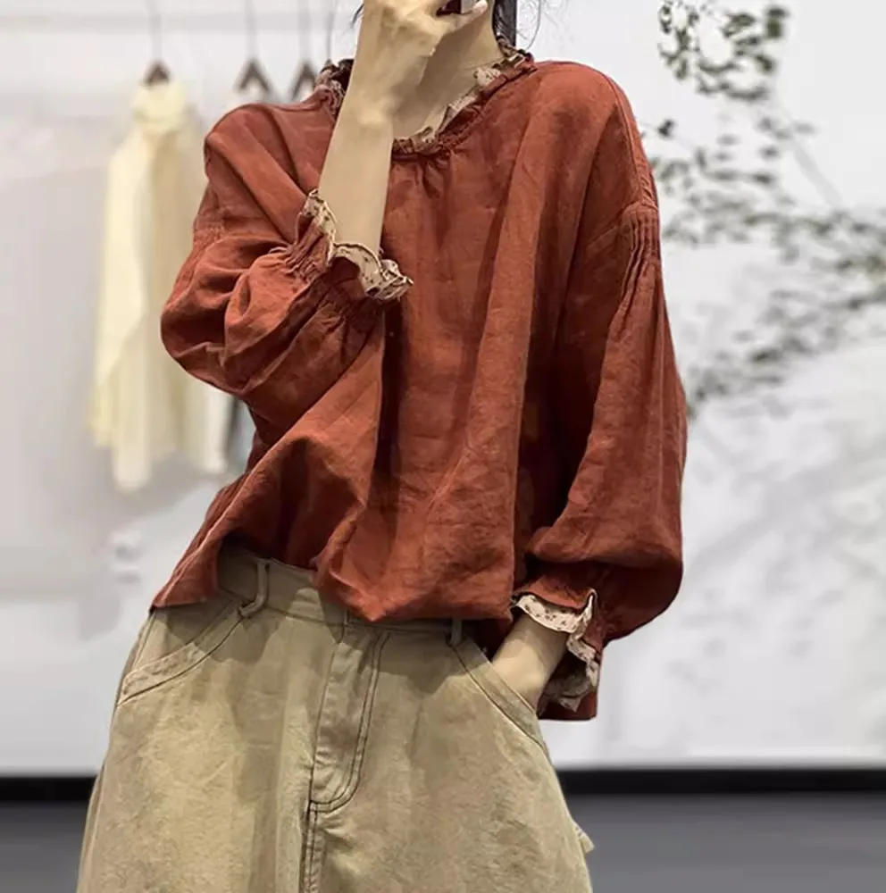 Retro Japanese Sle Women's Linen Long Sve irt Loose Fit Floral Trim Collar Spring Autumn New Sle Slimming Top
Retro Japanese Sle Women's Linen Long Sve irt Loose Fit Floral Trim Collar Spring Autumn New Sle Slimming Top