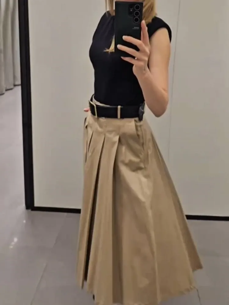Women Belt Vest Patchwork Dress Sleeveless Round Neck Slim Fit Waistband Shoulder Pads Pleated Long Dresses Contrast Color Robes
Women Belt Vest Patchwork Dress Sleeveless Round Neck Slim Fit Waistband Shoulder Pads Pleated Long Dresses Contrast Color Robes