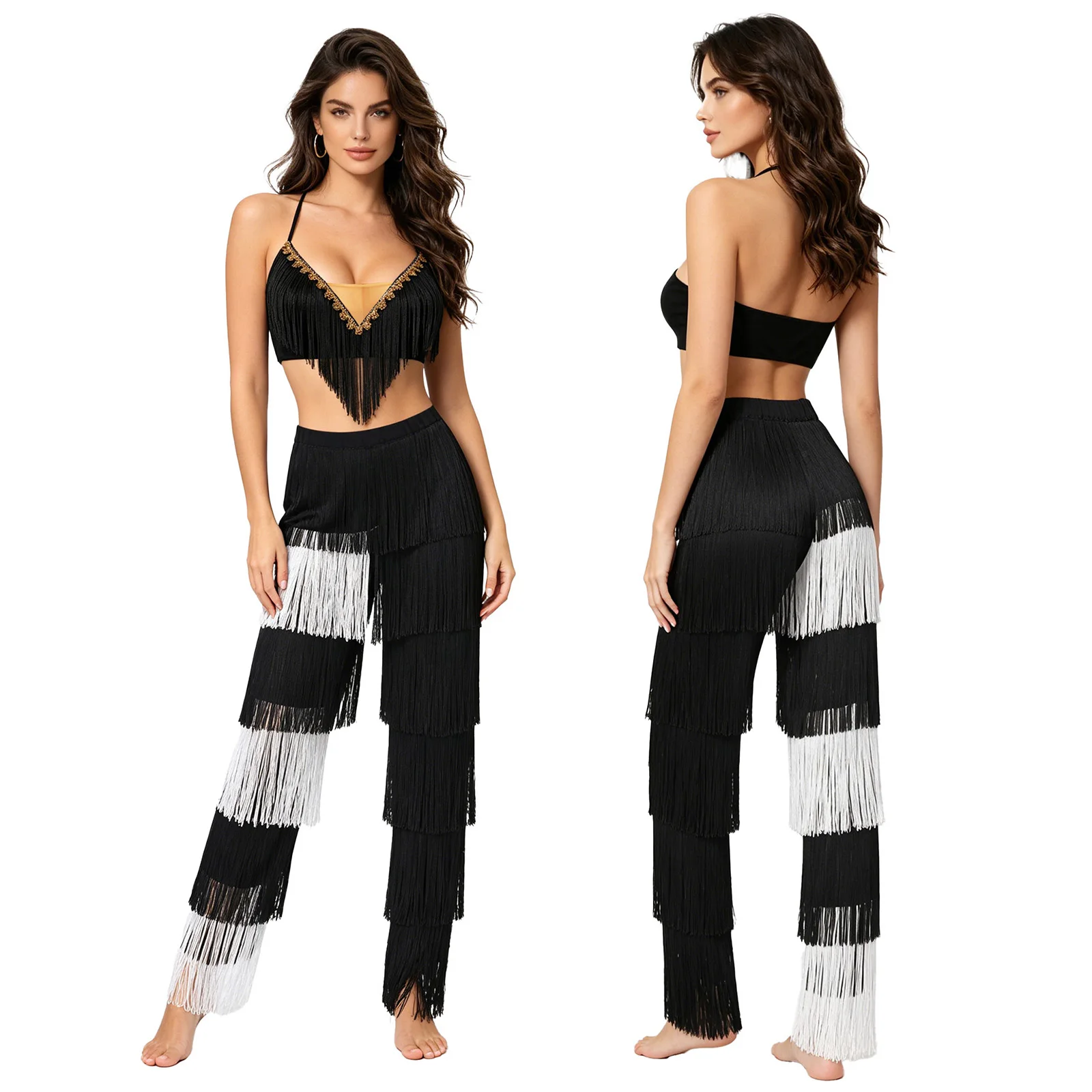 Womens Latin Belly Dance Sets Tassel Outfit Halter Crop Top with Pants Suits for Carnival Festival Themed Party Parade Outfit
Womens Latin Belly Dance Sets Tassel Outfit Halter Crop Top with Pants Suits for Carnival Festival Themed Party Parade Outfit