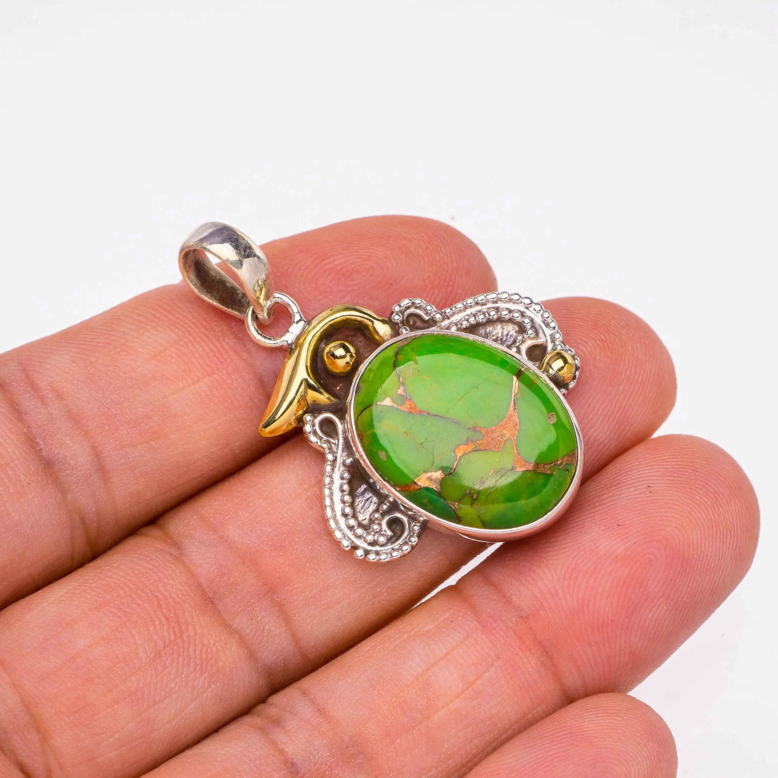 StarGems® Natural Copper Turquoise Two Tones Handmade 925 Sterling Silver Pendant 1.5" E3688
StarGems® Natural Copper Turquoise Two Tones Handmade 925 Sterling Silver Pendant 1.5" E3688