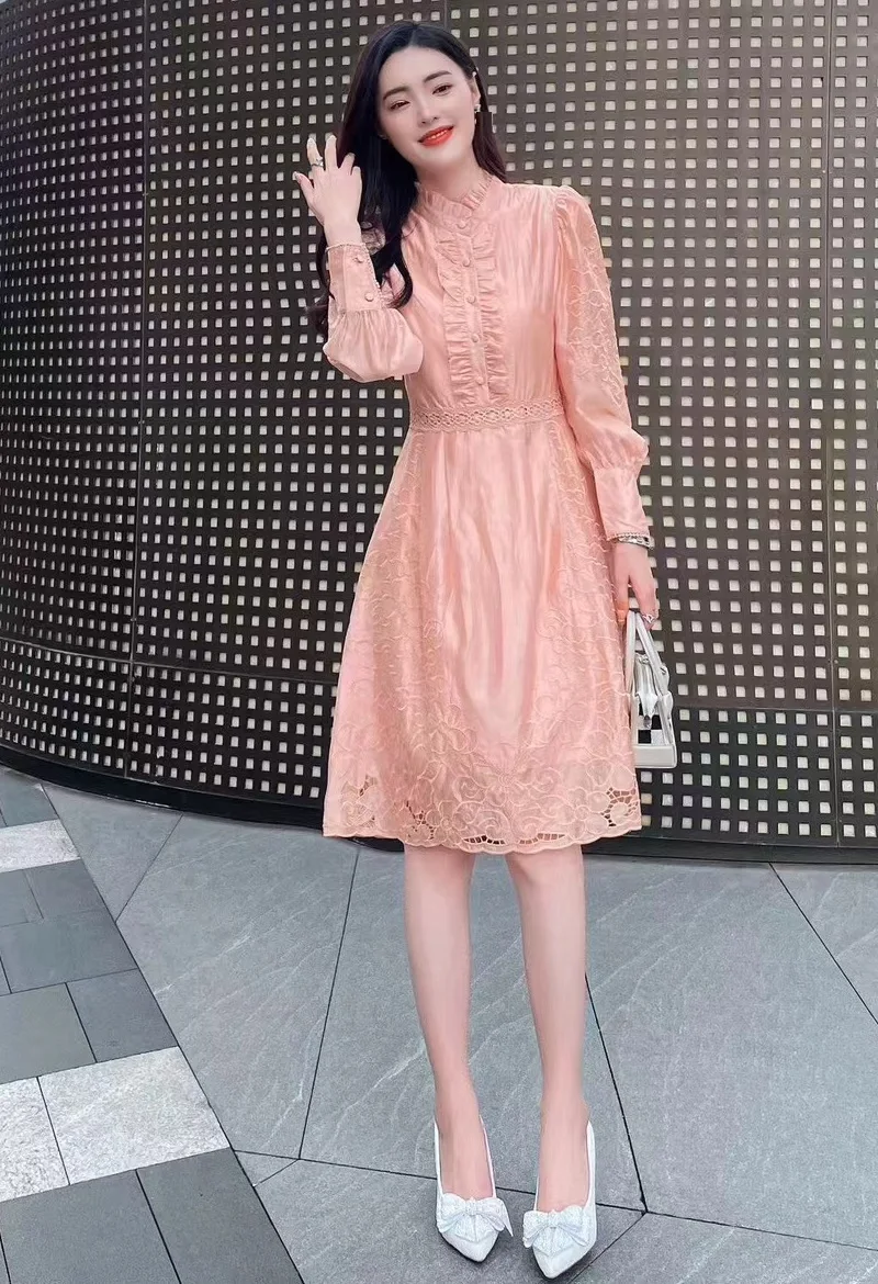 New Arrival Dress 2024 Spring Summer Style Women Hollow Out Lace Embroidery Patchwork Long Sleeve A-Line Apricot Dark Blue Dress
New Arrival Dress 2024 Spring Summer Style Women Hollow Out Lace Embroidery Patchwork Long Sleeve A-Line Apricot Dark Blue Dress
