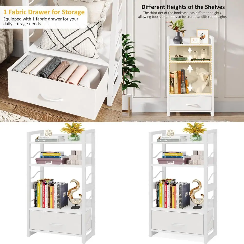 4-ярусный узкий книжный шкаф в индустриальном стиле с выдвижным ящиком - Металлические полки, которые можно складывать, для дома, офиса, спальни, гостиной (белый)
4-ярусный узкий книжный шкаф в индустриальном стиле с выдвижным ящиком - Металлические полки, которые можно складывать, для дома, офиса, спальни, гостиной (белый)