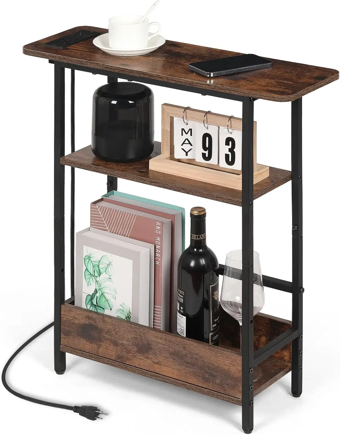 USB-C Charging Narrow Side Table, 3-Tier Slim End Table with Magazine Holder, Modern Nightstand for Small Spaces
USB-C Charging Narrow Side Table, 3-Tier Slim End Table with Magazine Holder, Modern Nightstand for Small Spaces