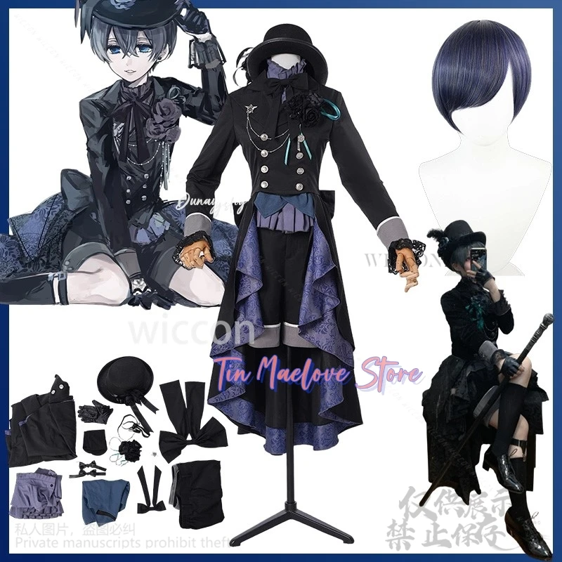 Black Anime Butler Cosplay Ciel Black Rose Costume Court Vintage Gothic Dresses Hat Gorgeous Lolita Dark Styles Wigs Customized
Black Anime Butler Cosplay Ciel Black Rose Costume Court Vintage Gothic Dresses Hat Gorgeous Lolita Dark Styles Wigs Customized