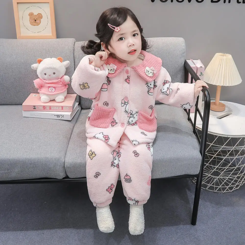 Sanrio Hello Kitty Girls Coral Velvet Pajamas Plus Velvet Warm Winter New Baby Girl Winter Children's Home Clothing Set Kawaii
Sanrio Hello Kitty Girls Coral Velvet Pajamas Plus Velvet Warm Winter New Baby Girl Winter Children's Home Clothing Set Kawaii