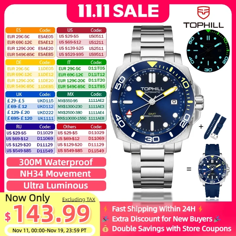 TOPHILL GMT men's watches Automatic Submariner Mechanical Dive watch 300m for diving Sapphire Ceramic bezel Luxury gift
TOPHILL GMT men's watches Automatic Submariner Mechanical Dive watch 300m for diving Sapphire Ceramic bezel Luxury gift
