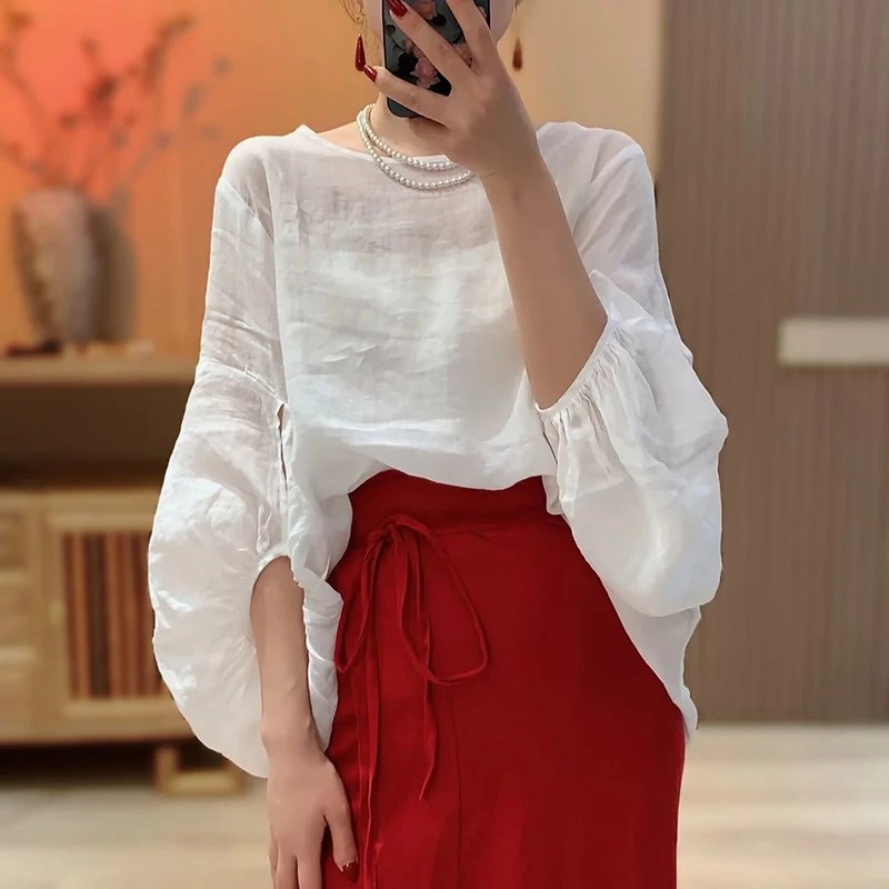 2025 New Arrival Summer Women Loose Fit Casual O-neck Lantern Sleeve Blouse Three Quarter Sleeve Cotton Linen Casual Shirts T436
2025 New Arrival Summer Women Loose Fit Casual O-neck Lantern Sleeve Blouse Three Quarter Sleeve Cotton Linen Casual Shirts T436