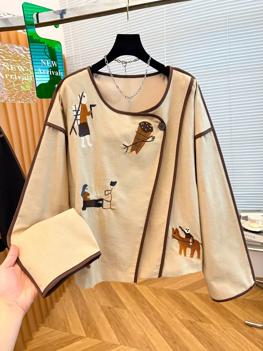 Casual Cotton Linen Women's Jaet Spring Autumn Loose Fit Embroidered Top Ladies Faion Comfortable Breathable Outerwear
Casual Cotton Linen Women's Jaet Spring Autumn Loose Fit Embroidered Top Ladies Faion Comfortable Breathable Outerwear