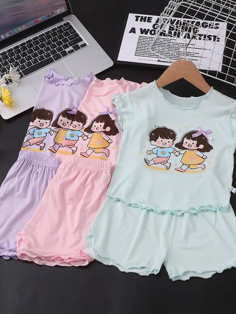 Детский летний тонкий комплект для дома: футболка и шорты с мультяшным принтом, для кондиционированных помещений, с круглым вырезом, без рукавов, из двух предметов...
Детский летний тонкий комплект для дома: футболка и шорты с мультяшным принтом, для кондиционированных помещений, с круглым вырезом, без рукавов, из двух предметов...