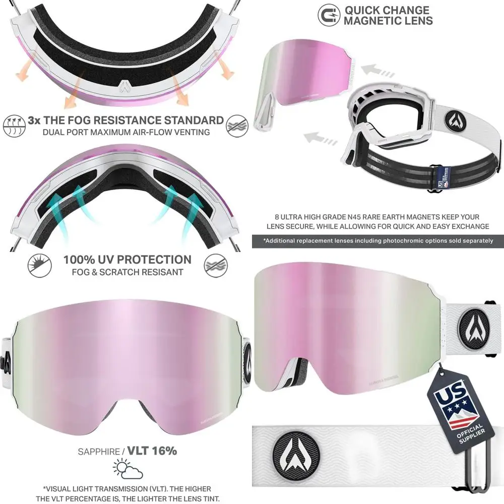 Ultra Wide-Angle Ski Goggles, 185° Field of View, Anti-Fog and Scratch-Resistant, 100% UV Protection for Men and Women
Ultra Wide-Angle Ski Goggles, 185° Field of View, Anti-Fog and Scratch-Resistant, 100% UV Protection for Men and Women