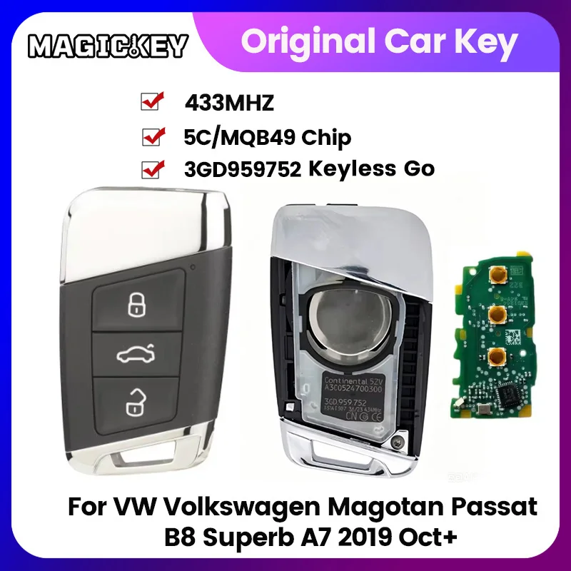 Original 3GD 959 752 5C/MQB49 Chip 434MHz Proximity Car Remote Key For VW Volkswgen Magotan Passat B8 Superb A7 2019 Oct no logo
Original 3GD 959 752 5C/MQB49 Chip 434MHz Proximity Car Remote Key For VW Volkswgen Magotan Passat B8 Superb A7 2019 Oct no logo