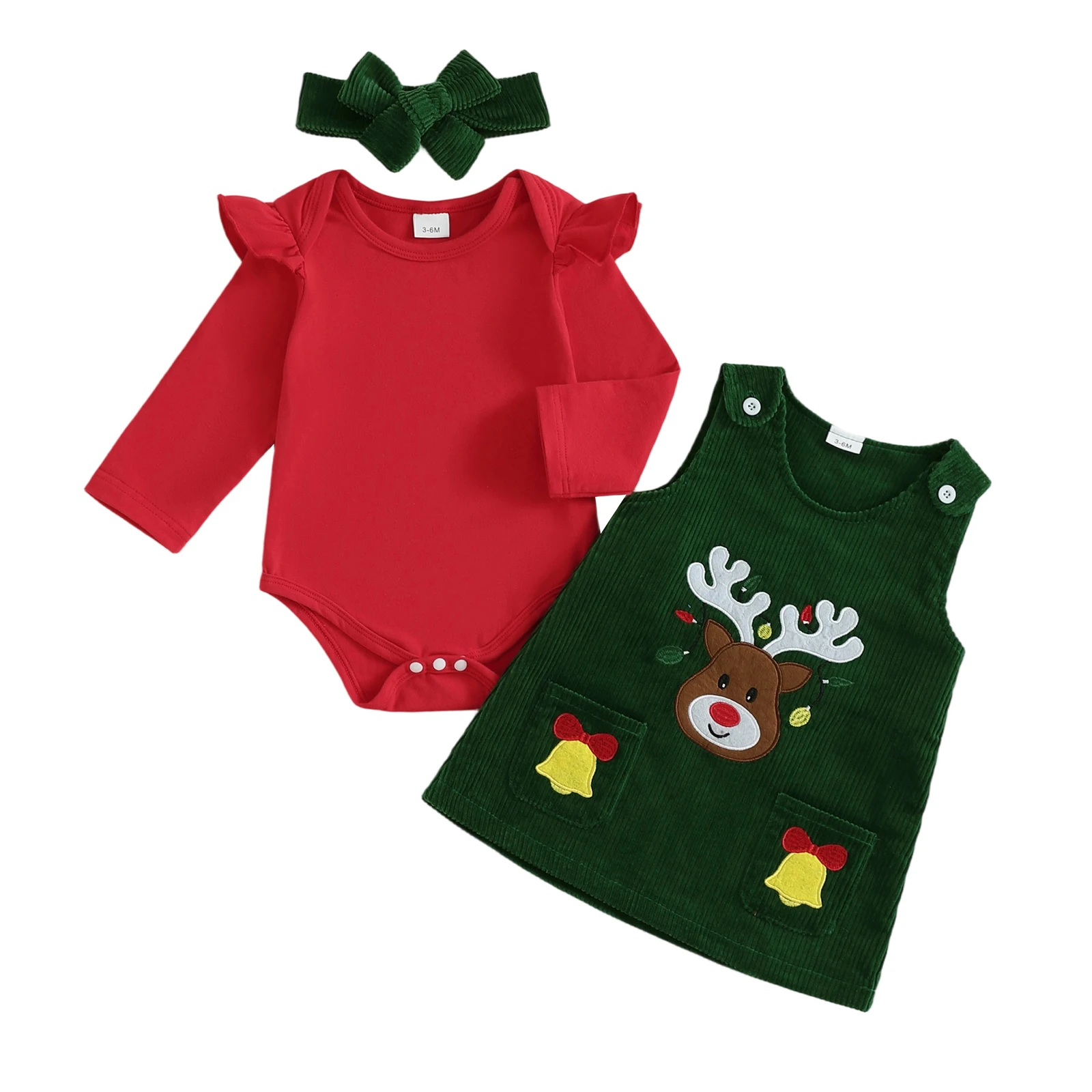 Рождественский наряд для маленьких девочек, однотонный комбинезон с длинными рукавами и вышивкой оленя, платье-майка, повязка на голову, комплект из 3 предметов
Рождественский наряд для маленьких девочек, однотонный комбинезон с длинными рукавами и вышивкой оленя, платье-майка, повязка на голову, комплект из 3 предметов