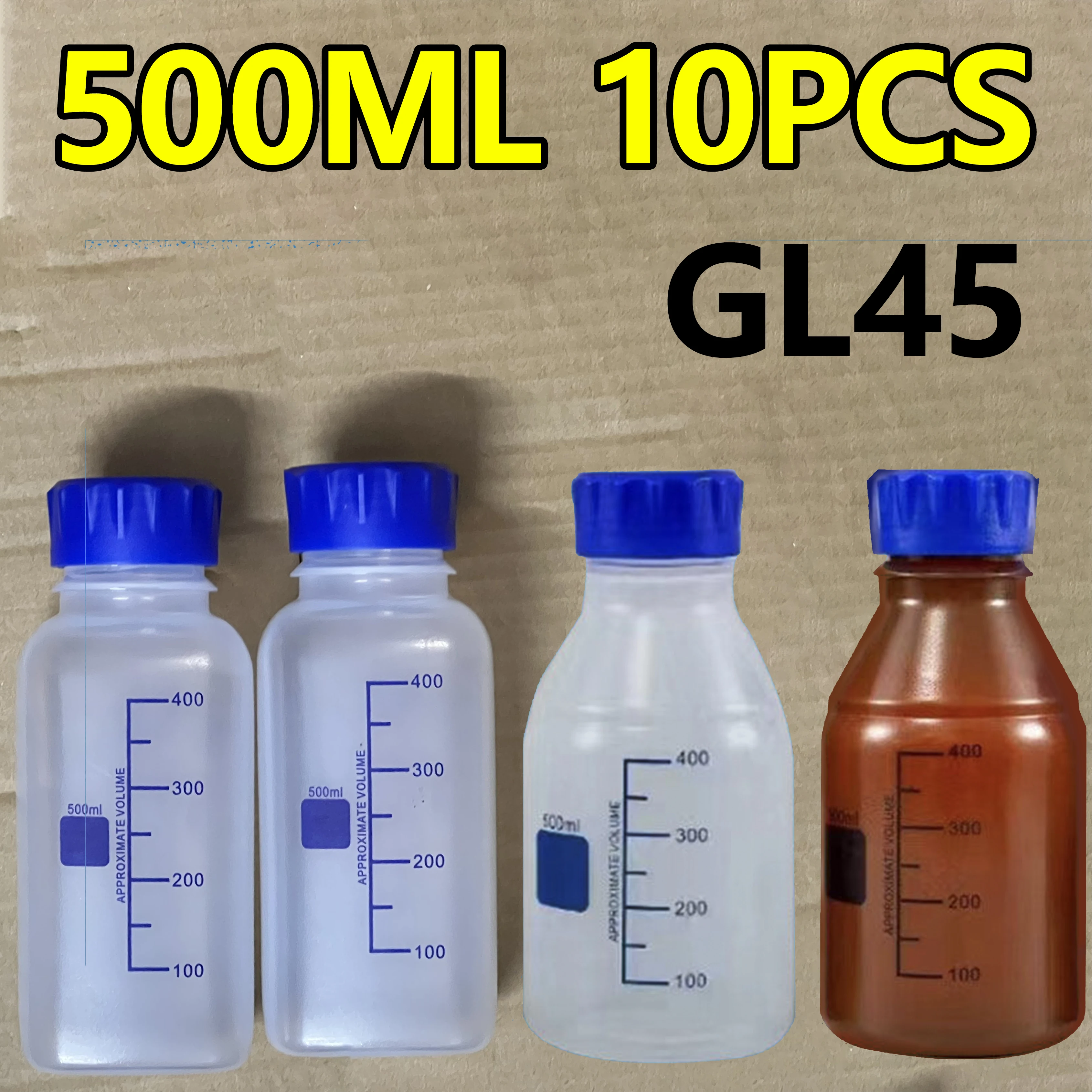 10 pieces GL45 plastic blue cap reagent bottle 500ml PP silk mouth scale sample bottle transparent/brown
10 pieces GL45 plastic blue cap reagent bottle 500ml PP silk mouth scale sample bottle transparent/brown