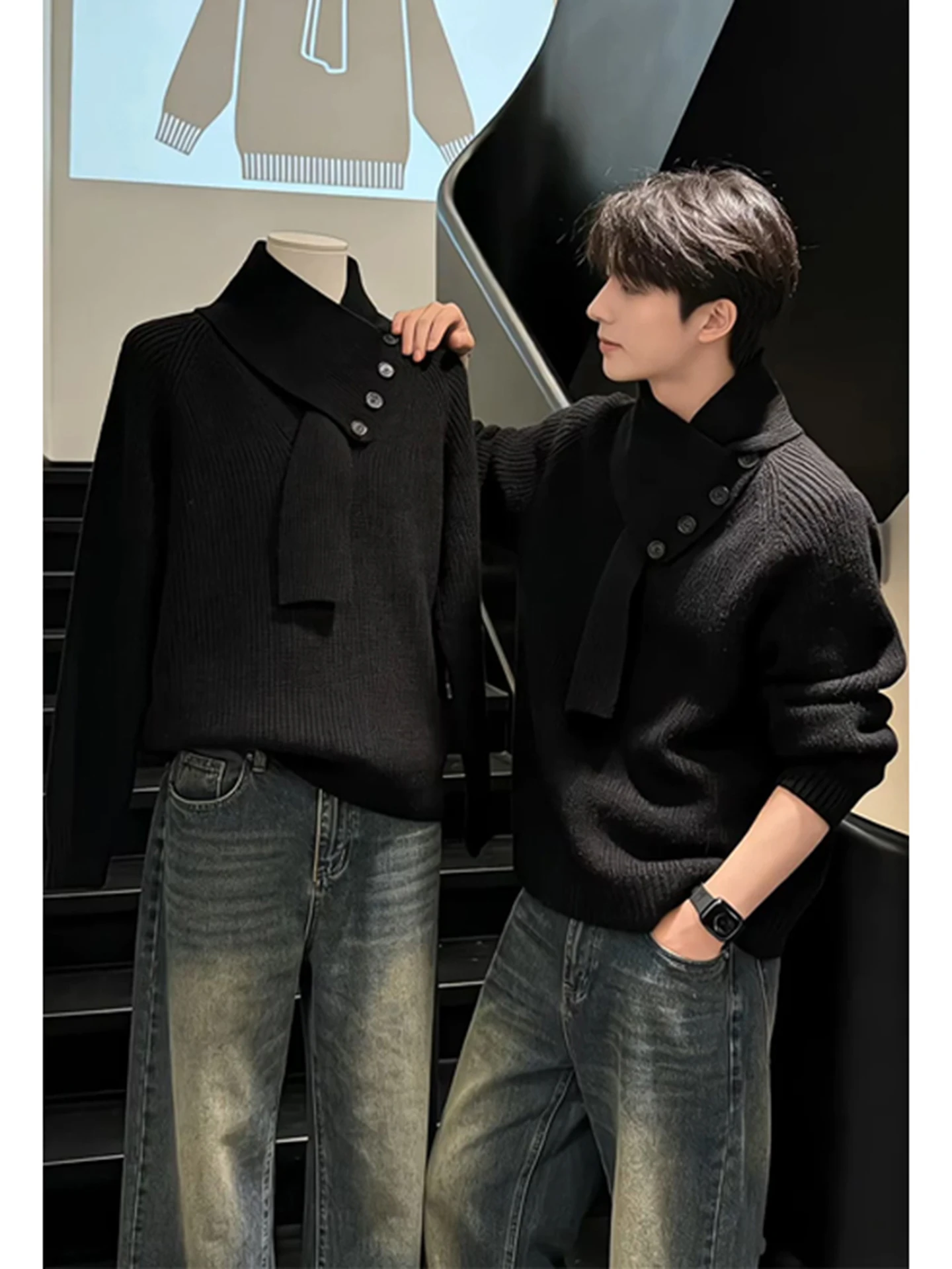 Korean Style Men's V-Neck Knitted Sweater with Detachable Scarf American Style Outerwear Winter Loose Fit Long Sleeve Youth F...
Korean Style Men's V-Neck Knitted Sweater with Detachable Scarf American Style Outerwear Winter Loose Fit Long Sleeve Youth F...