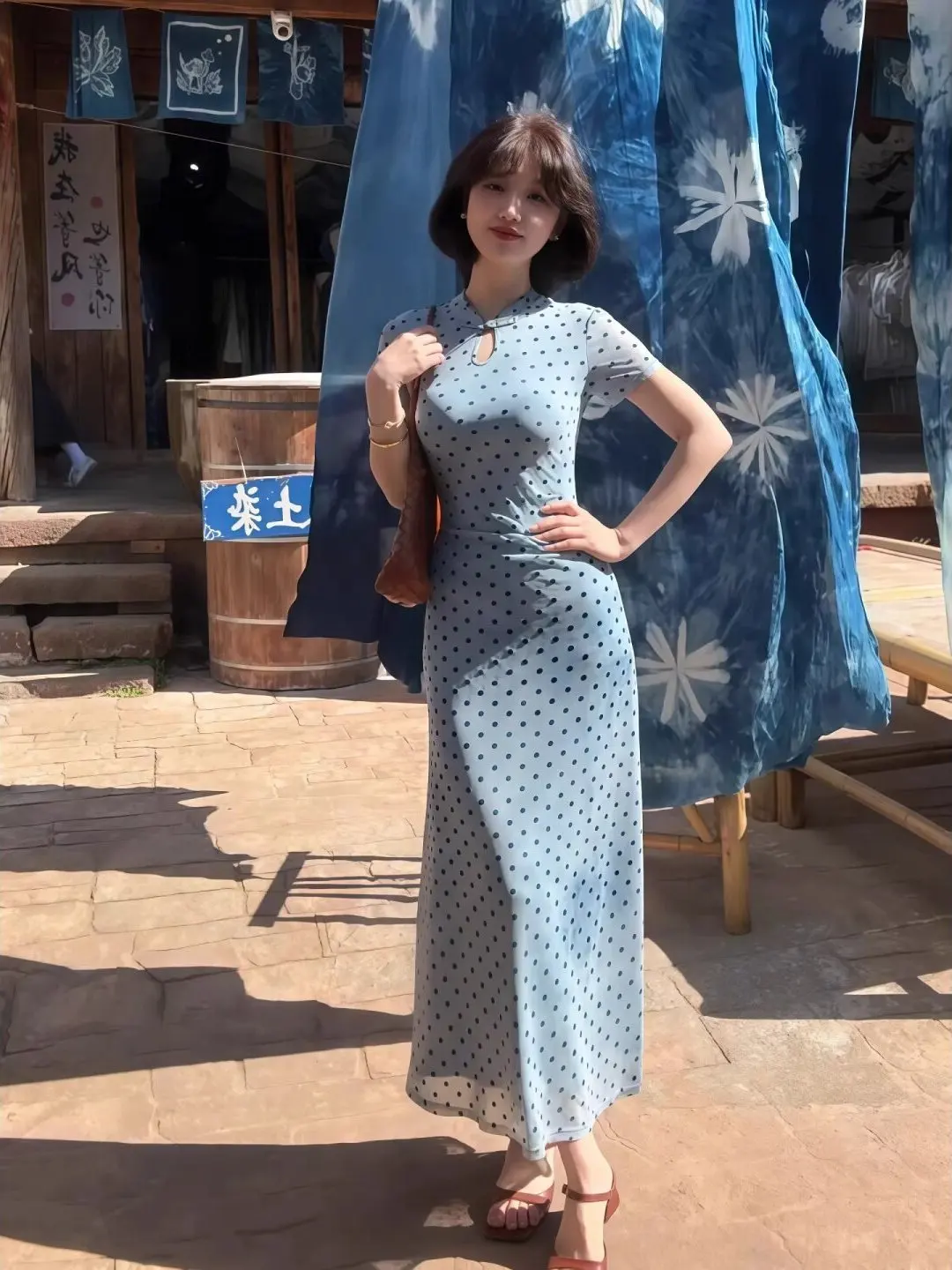 Blue Polka Dot Short Sleeve Qipao Dress Women's Sexy Pure Desire Slim Fit Bodycon Long Skirt Spring Summer Casual Party Dress
Blue Polka Dot Short Sleeve Qipao Dress Women's Sexy Pure Desire Slim Fit Bodycon Long Skirt Spring Summer Casual Party Dress