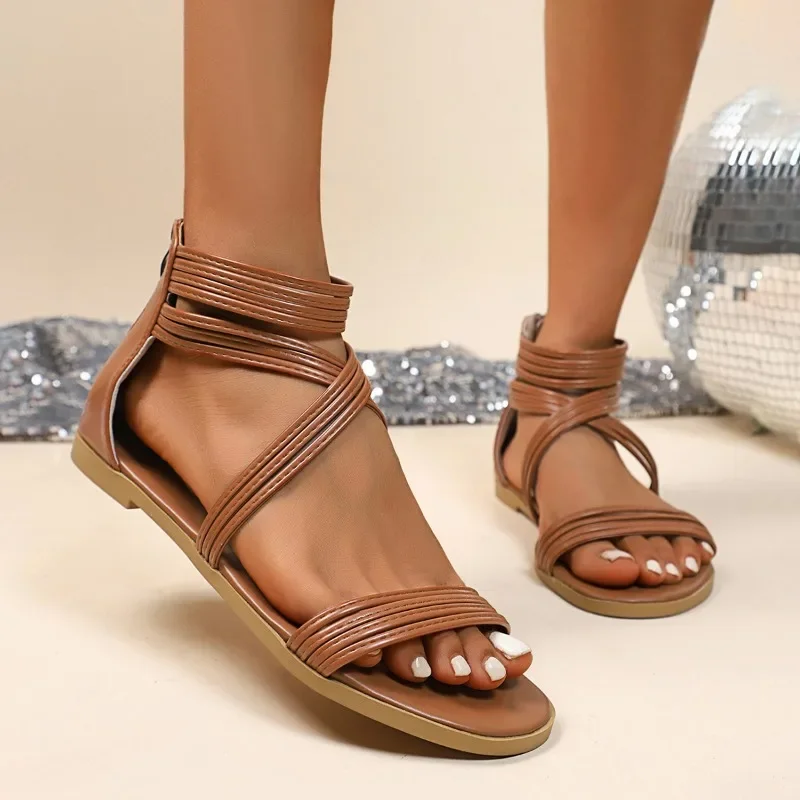 2025 Summer Women's Rome Sandals Round Toe Flat with Back Zipper Flat Casual Shoes for Daily Plus Size Outdoor Sandals Women
2025 Summer Women's Rome Sandals Round Toe Flat with Back Zipper Flat Casual Shoes for Daily Plus Size Outdoor Sandals Women