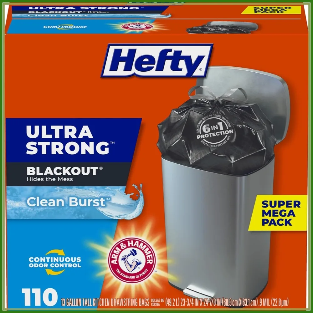 13 Gallon Tall Kitchen Trash Bags, Heavy Duty Drawstring, 110 Count
13 Gallon Tall Kitchen Trash Bags, Heavy Duty Drawstring, 110 Count
