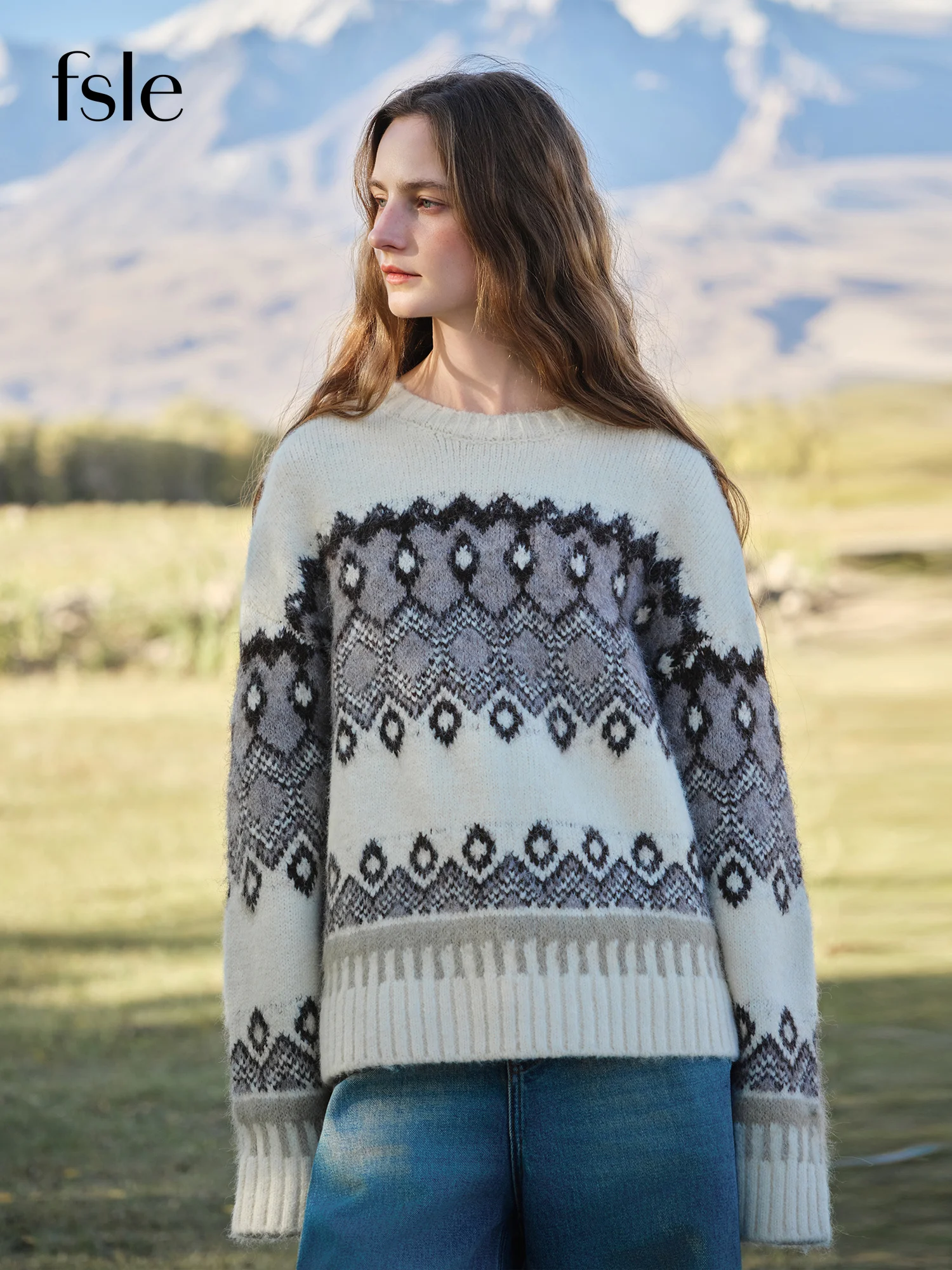 FSLE 2025 Winter Women's Floral Pattern Mohair Blend Knit Sweater - Elegant Jacquard Design Loose Fit Pullover for Casual
FSLE 2025 Winter Women's Floral Pattern Mohair Blend Knit Sweater - Elegant Jacquard Design Loose Fit Pullover for Casual