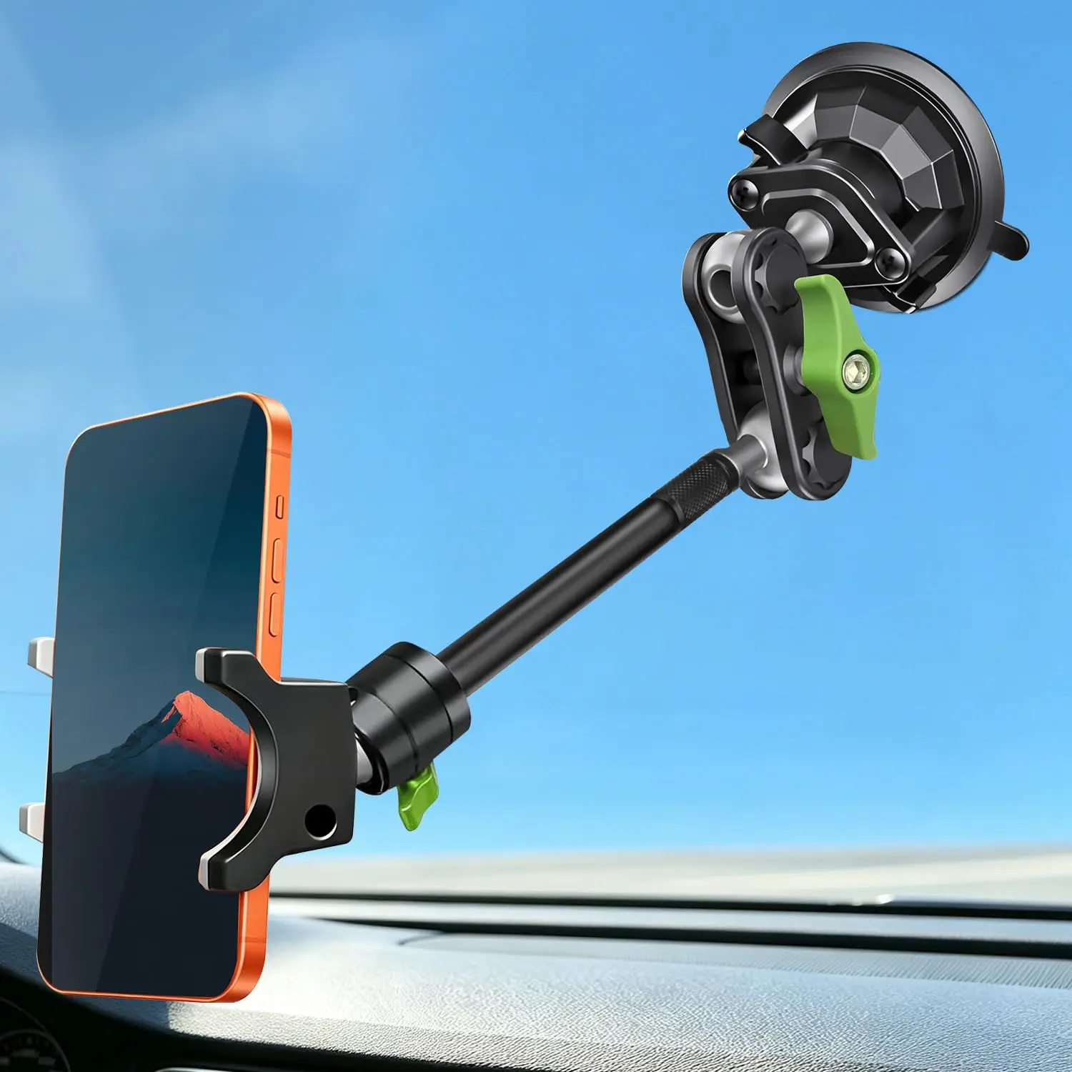 Heavy-Duty 12-Inch Metal Car Phone Holder With Suction Cup Mount, 360° Rotating Arm For Windshield, Fits All Smartphones
Heavy-Duty 12-Inch Metal Car Phone Holder With Suction Cup Mount, 360° Rotating Arm For Windshield, Fits All Smartphones