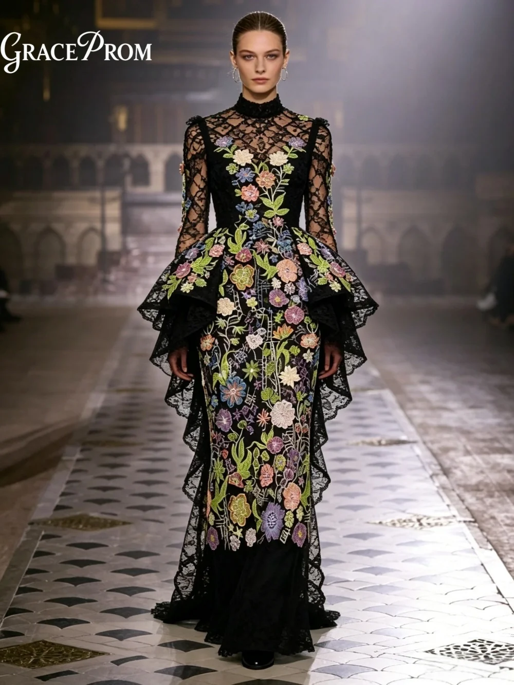 Victorian Garden Floral Black Evening Gown Elegant High Neck Sheer Lace Long Sleeve Party Dress For Wedding Guests فساتين سهرة
Victorian Garden Floral Black Evening Gown Elegant High Neck Sheer Lace Long Sleeve Party Dress For Wedding Guests فساتين سهرة