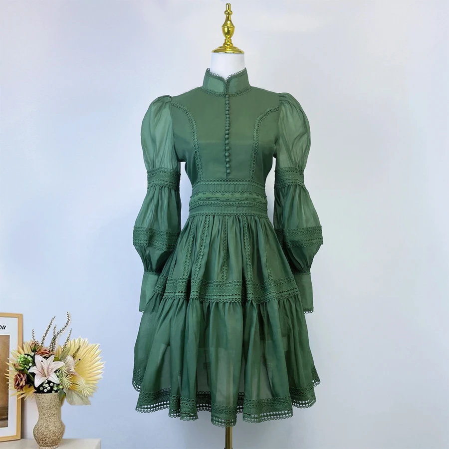 Runway Designer Embroidery Lace Patchwork Party Night Dress High Quality Lantern Sleeve Stand A Line Vintage Elegant Dress
Runway Designer Embroidery Lace Patchwork Party Night Dress High Quality Lantern Sleeve Stand A Line Vintage Elegant Dress
