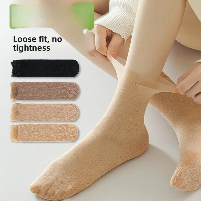 Summer Thin Women's Lace Stockings Wear-Resistant Loose Mouth Flower All-Match Silk Stockings Nylon Material Home Fashion
Summer Thin Women's Lace Stockings Wear-Resistant Loose Mouth Flower All-Match Silk Stockings Nylon Material Home Fashion