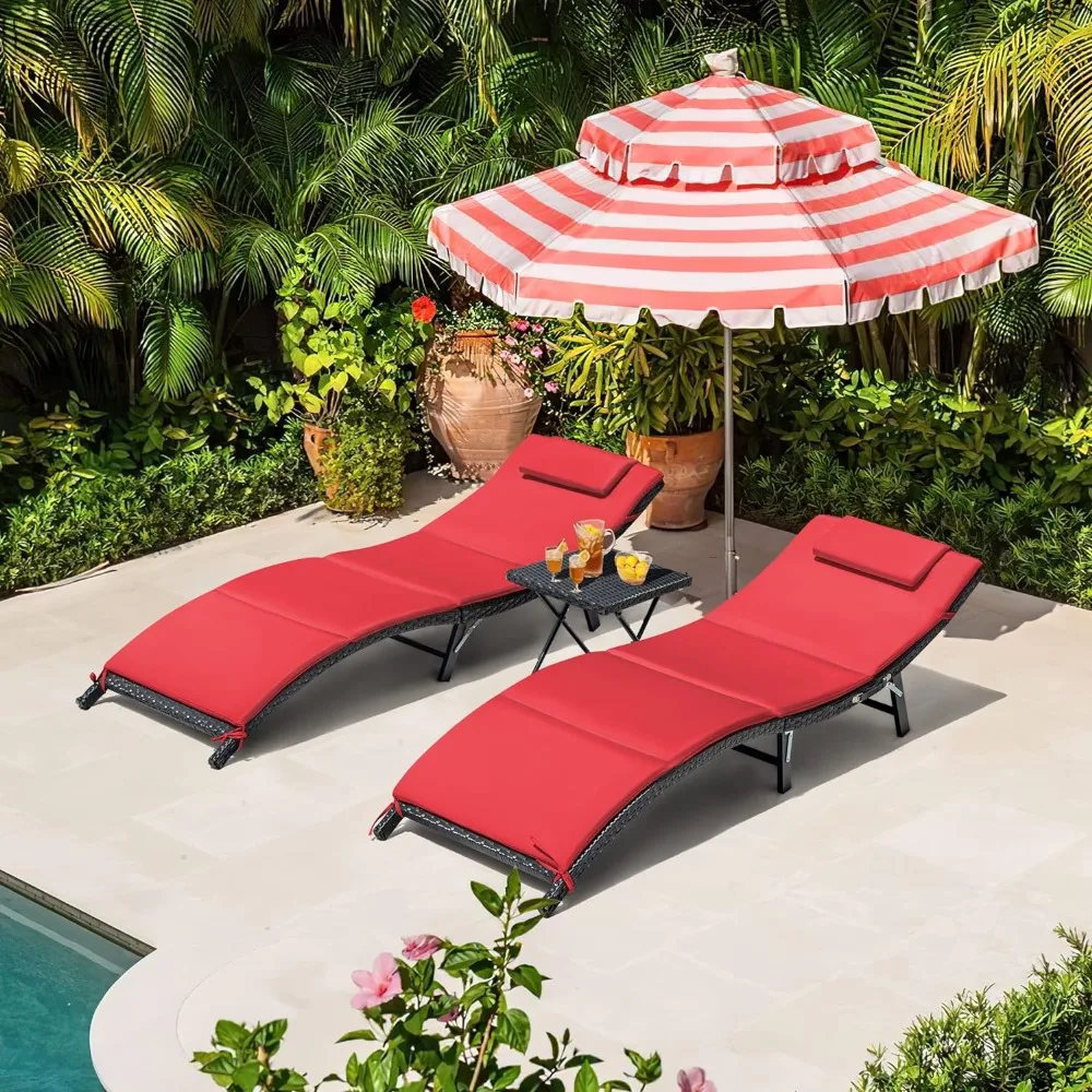 3 Pieces Lounge Chair Sets Outdoor Beach Pool PE Rattan Reclining Chair With Folding Table and Cushion (Red) Chairs
3 Pieces Lounge Chair Sets Outdoor Beach Pool PE Rattan Reclining Chair With Folding Table and Cushion (Red) Chairs