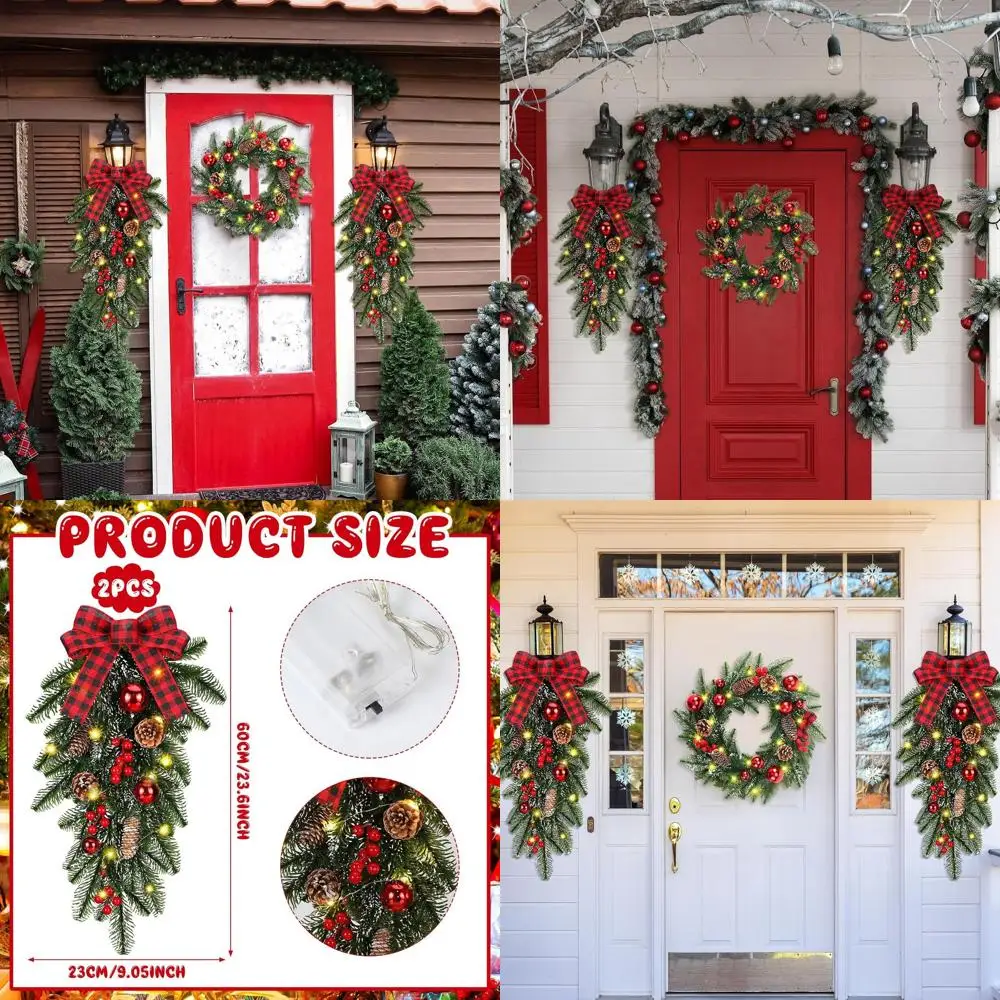 Set of 3 Pre-Lit Christmas Swags with Wreath and 24-Inch Swag, Red Berry & Pine Cone Garland for Festive Door Decor
Set of 3 Pre-Lit Christmas Swags with Wreath and 24-Inch Swag, Red Berry & Pine Cone Garland for Festive Door Decor
