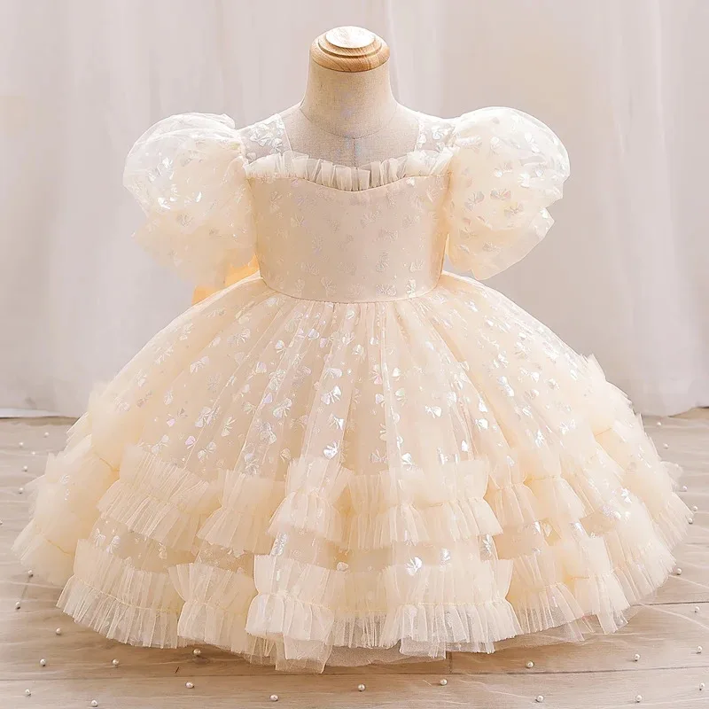 Children's evening dress Princess style Puffed sleeve mesh pommel dress Champagne dinner dress #1806
Children's evening dress Princess style Puffed sleeve mesh pommel dress Champagne dinner dress #1806