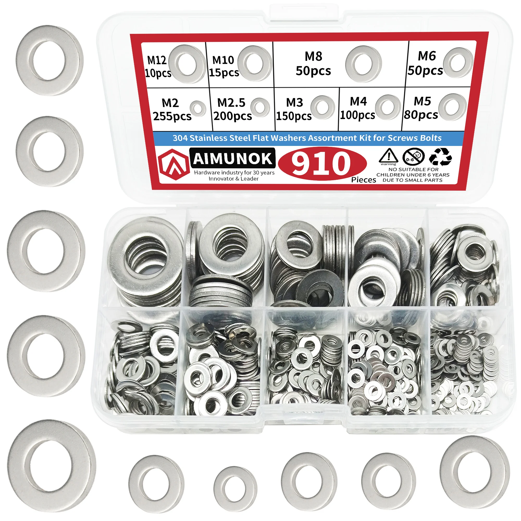 910pcs kit M2 M2.5 M3 M4 M5 6 M8 M10 M12 304 Stainless Steel Flat Washer Assortment kit Fasteners Tools Repair Accessories
910pcs kit M2 M2.5 M3 M4 M5 6 M8 M10 M12 304 Stainless Steel Flat Washer Assortment kit Fasteners Tools Repair Accessories