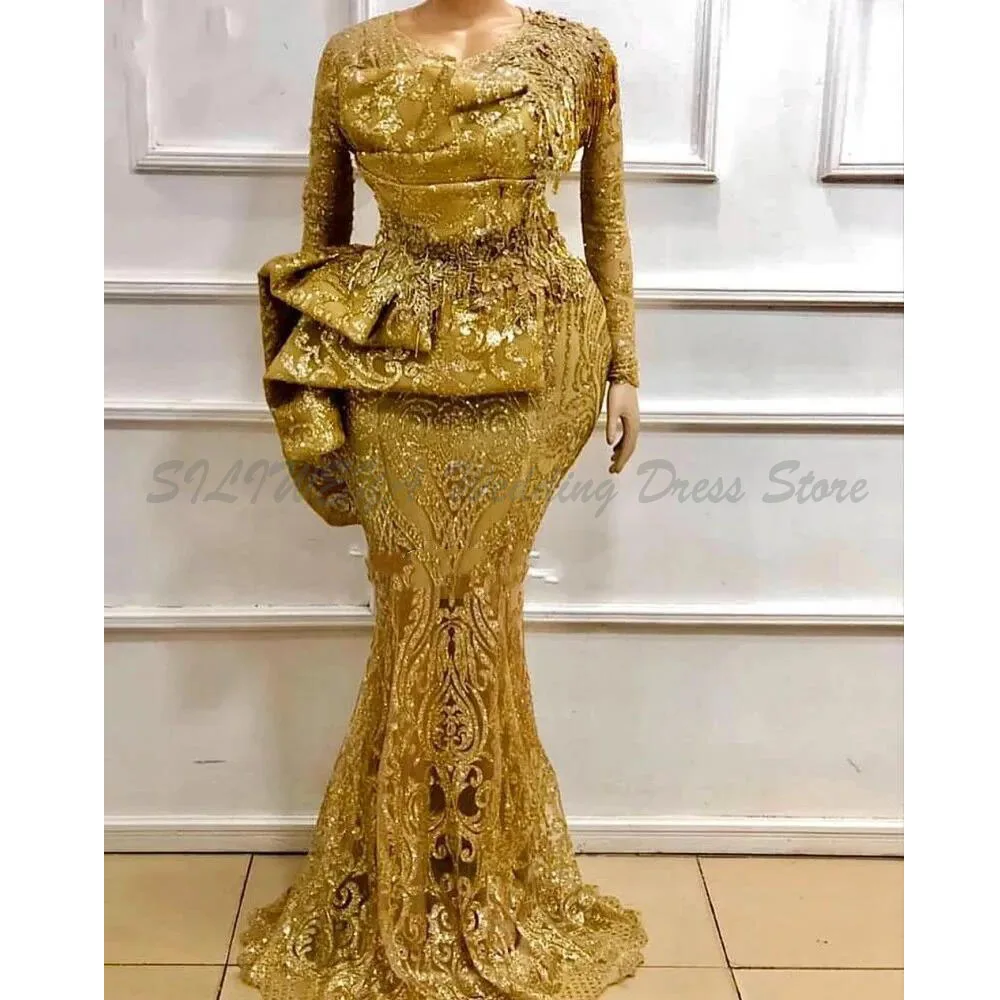 Sexy 2025 Gold Lace Appliques Prom Dress For Black Girls With Long Sleeves Sequin Lace Scoop African Aso Ebi Evening Gowns Women
Sexy 2025 Gold Lace Appliques Prom Dress For Black Girls With Long Sleeves Sequin Lace Scoop African Aso Ebi Evening Gowns Women