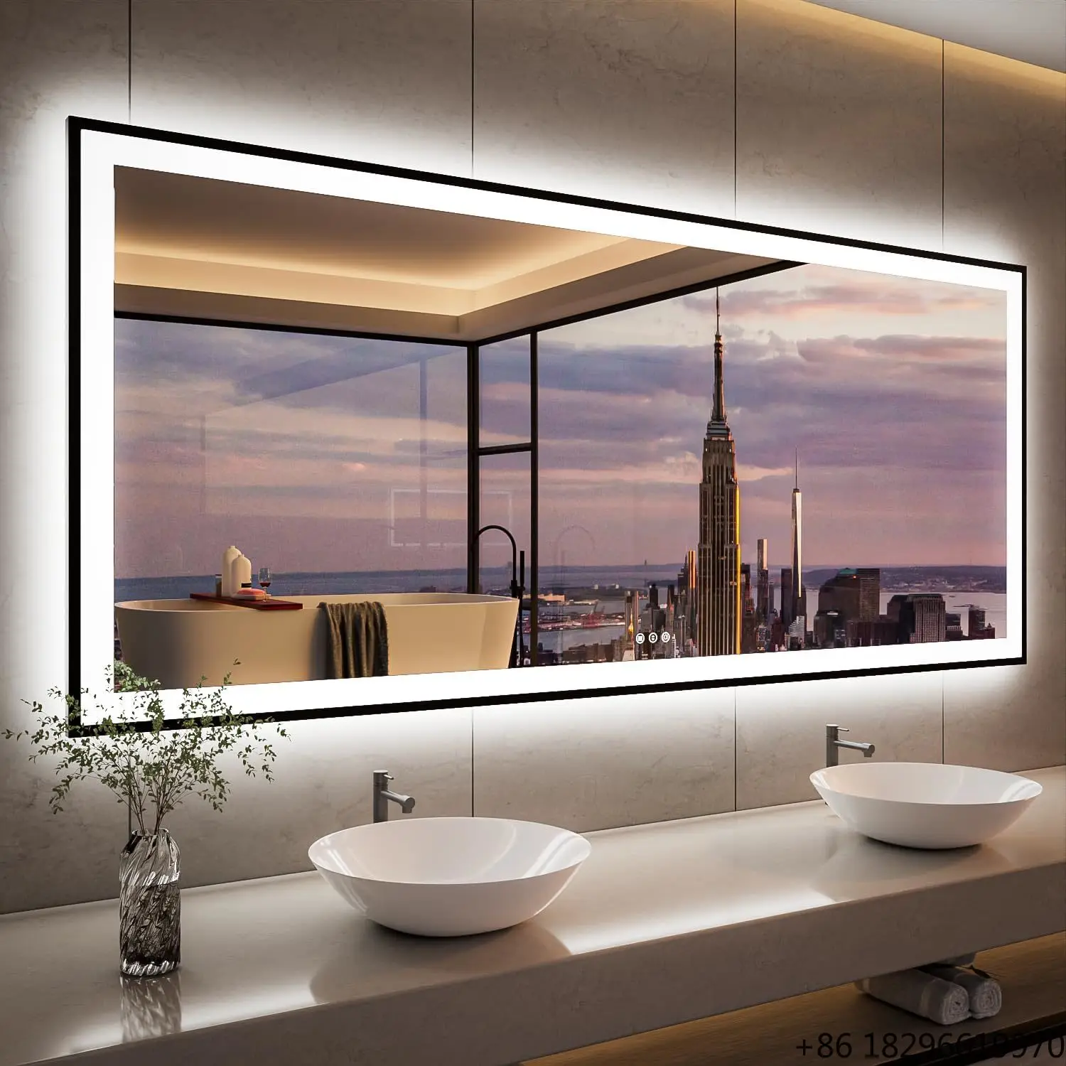 Modern Smart Mirror Wall Mounted with LED Lights Rectangle Bathroom Vanity Mirror for Hotel Use
Modern Smart Mirror Wall Mounted with LED Lights Rectangle Bathroom Vanity Mirror for Hotel Use