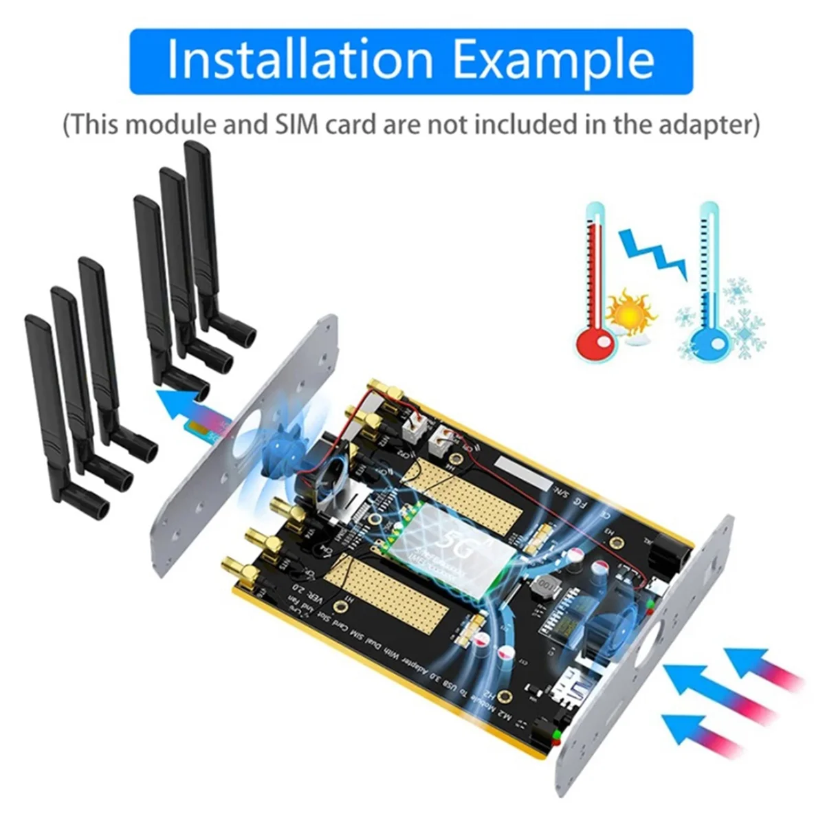 ABAN NGFF M.2 to USB 3.0 Adapter Wireless Card Riser Dual Cooling Fans SIM Card Slot for SIM/Micro-SIM/Nano SIM 4G 5G Module
ABAN NGFF M.2 to USB 3.0 Adapter Wireless Card Riser Dual Cooling Fans SIM Card Slot for SIM/Micro-SIM/Nano SIM 4G 5G Module