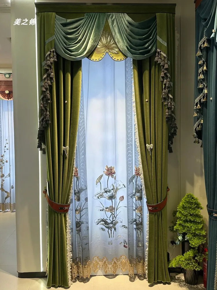 Custom Modern simple light luxury retro French velvet shading bedroom green cloth blackout curtain tulle valance drape C2082
Custom Modern simple light luxury retro French velvet shading bedroom green cloth blackout curtain tulle valance drape C2082