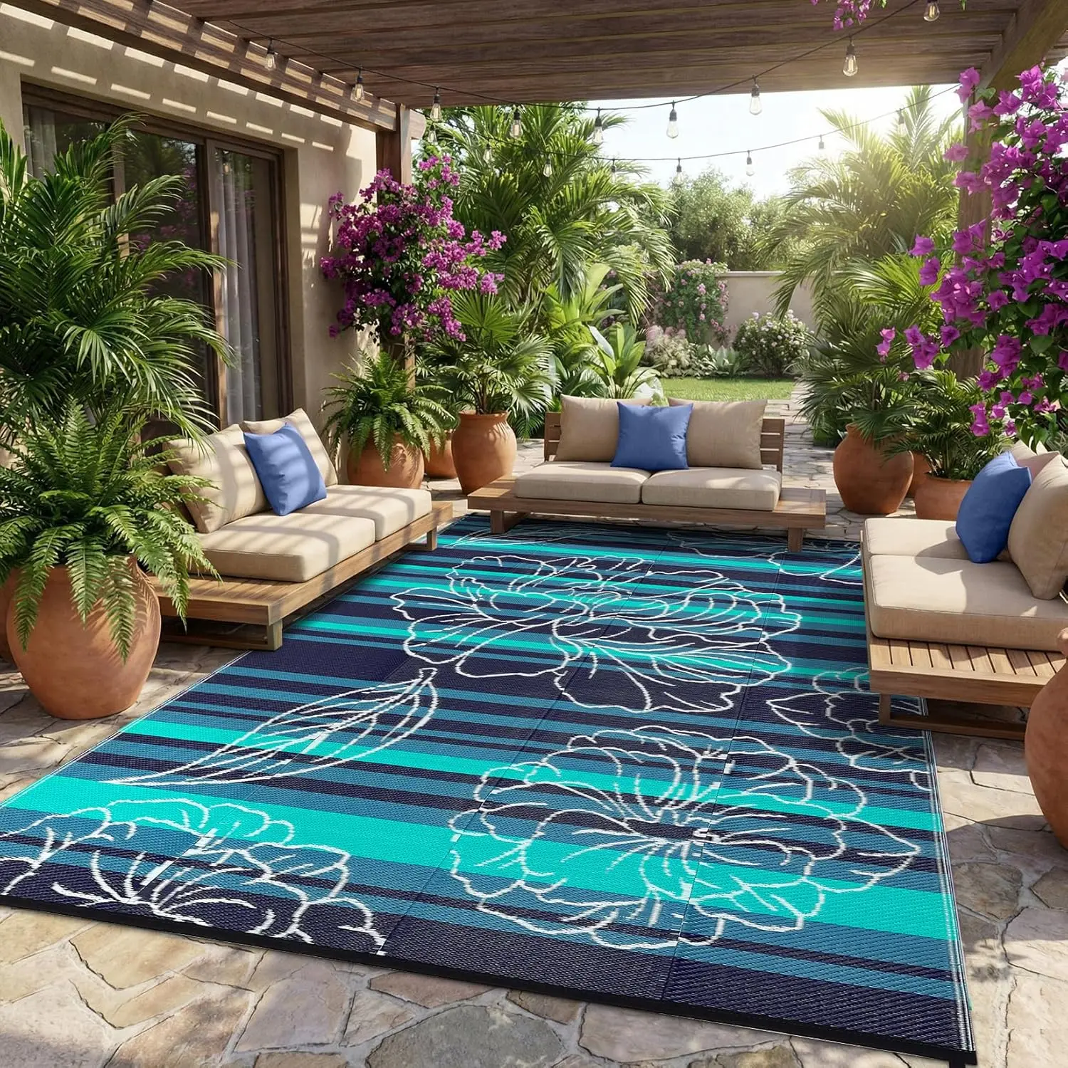 9x12 Outdoor Waterproof Rug, Floral Reversible Plastic Straw Patio Mat, Portable Camping Mat for RV, Picnic, Beach, Balcony, Garden, Camping Black&Blue
9x12 Outdoor Waterproof Rug, Floral Reversible Plastic Straw Patio Mat, Portable Camping Mat for RV, Picnic, Beach, Balcony, Garden, Camping Black&Blue