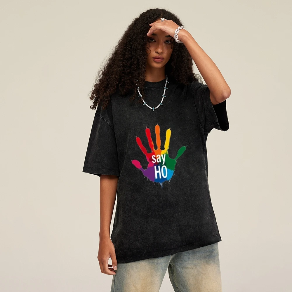 Men's Cotton Tee Colorful Handprint Say HO Graphic Gray Wash Street Vibe 100% CottonComfortable for Active Wear 
Men's Cotton Tee Colorful Handprint Say HO Graphic Gray Wash Street Vibe 100% CottonComfortable for Active Wear