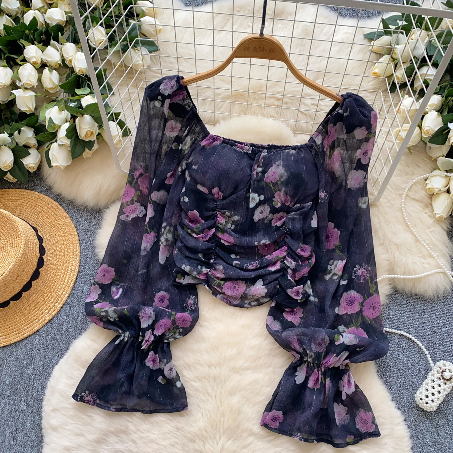 Blouse Women Shirts Chiffon Slim Fit Flare Sleeve Square Collar Print Floral High Waist Elegant Y2k Party Club Streetwear Spring
Blouse Women Shirts Chiffon Slim Fit Flare Sleeve Square Collar Print Floral High Waist Elegant Y2k Party Club Streetwear Spring