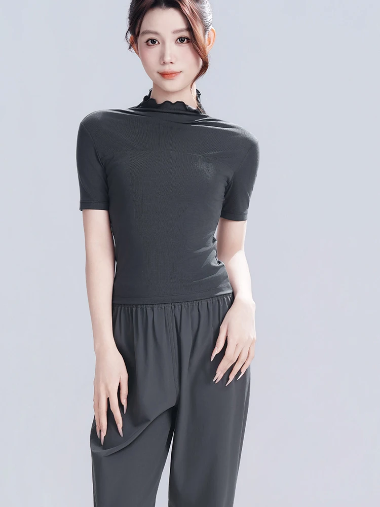 Dance dress top for female adult new summer short sleeve half high collar dance yoga body training modern dance clothes
Dance dress top for female adult new summer short sleeve half high collar dance yoga body training modern dance clothes