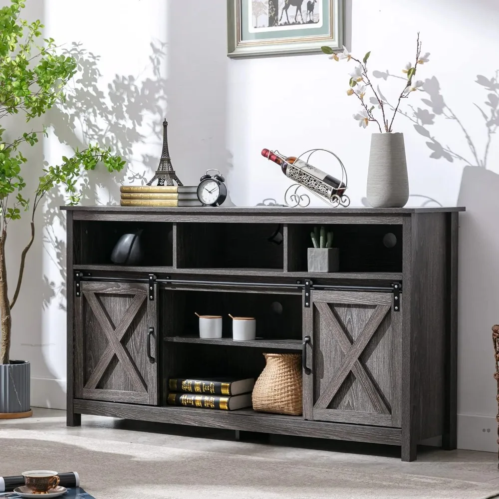 Farmhouse Barn Door TV Cabinet Up to 65" TV Media Console with Open Shelves Adjustable Storage, Entertainment Center
Farmhouse Barn Door TV Cabinet Up to 65" TV Media Console with Open Shelves Adjustable Storage, Entertainment Center