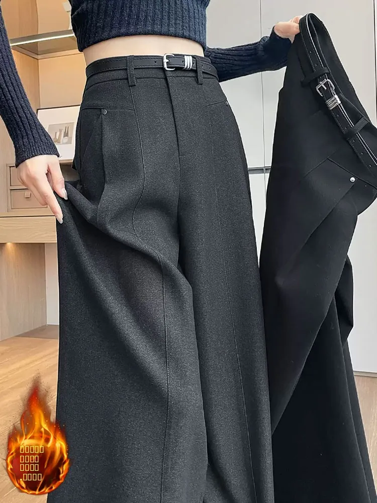 Женские утепленные шерстяные брюки с широкими штанинами на флисовой подкладке, осенне-зимние, новые, с высокой талией, стройнящие, костюмные, в пол
Женские утепленные шерстяные брюки с широкими штанинами на флисовой подкладке, осенне-зимние, новые, с высокой талией, стройнящие, костюмные, в пол