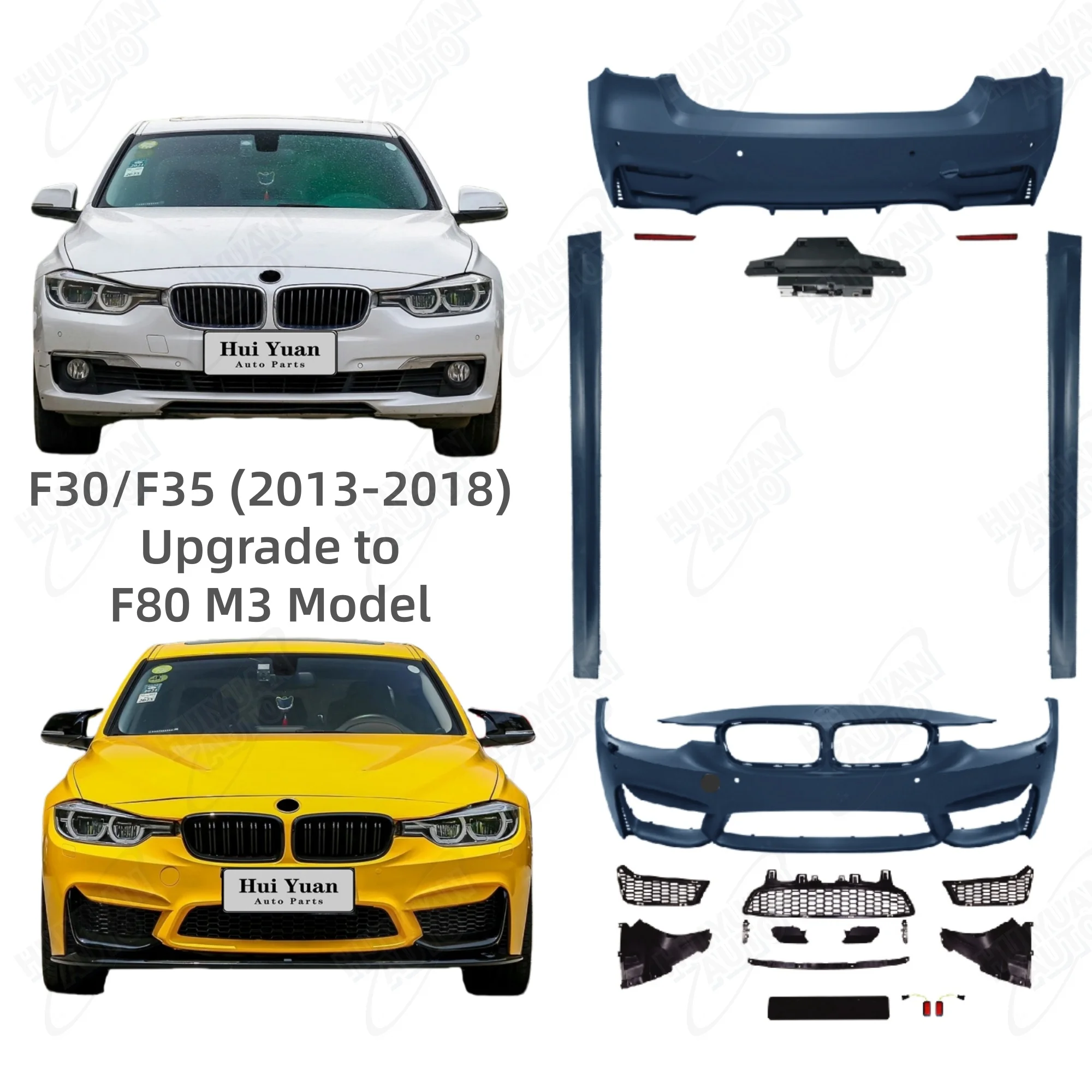 Suitable for 3 Series F30 F35 2013-2018 Modified to M3 Style Car Parts with Front and Rear Bumper with Grille and Side Skirt
Suitable for 3 Series F30 F35 2013-2018 Modified to M3 Style Car Parts with Front and Rear Bumper with Grille and Side Skirt