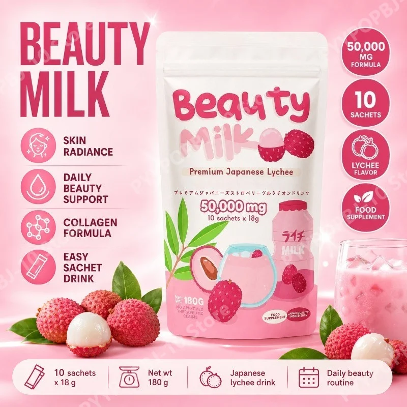 Beauty Milk Swiss Apple Grape Extract with Marine Collagen Supports Skin Hydration Radiance Japanese Lychee Flavor 10 Sachets
Beauty Milk Swiss Apple Grape Extract with Marine Collagen Supports Skin Hydration Radiance Japanese Lychee Flavor 10 Sachets