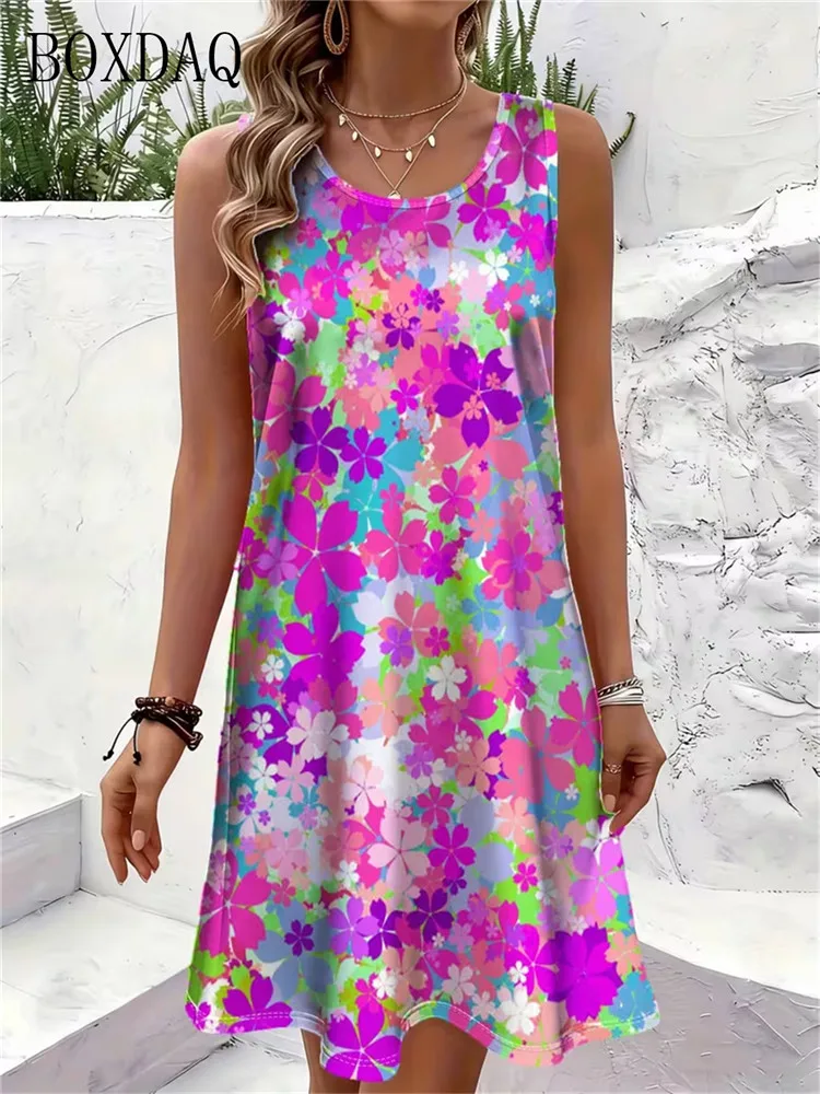 Casual and fashionable round neck sleeveless floral print loose pullover summer women's dress
Casual and fashionable round neck sleeveless floral print loose pullover summer women's dress