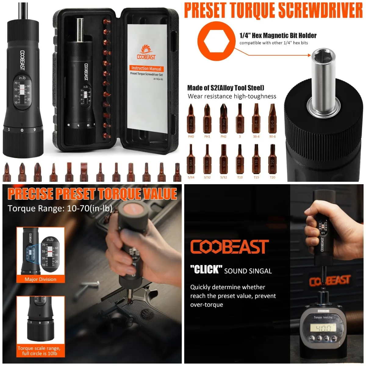 13Pcs Torque Screwdriver Set with S2 Bits, 1/4' Drive, 10-70 In-lb, for Bike Repair & Maintenance
13Pcs Torque Screwdriver Set with S2 Bits, 1/4' Drive, 10-70 In-lb, for Bike Repair & Maintenance