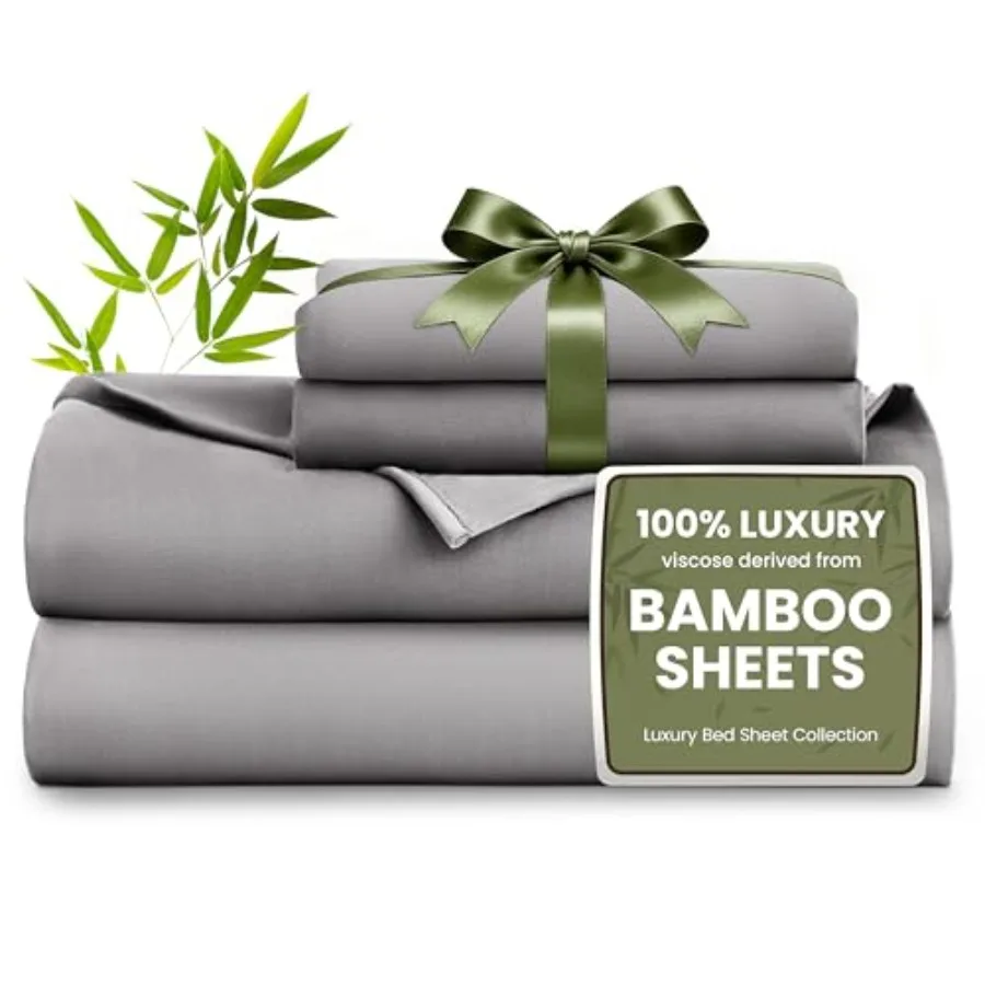 4 Pcs Sheet Set 100% Rayon Derived from Bamboo Cooling and Breathable Soft Silky Deep Pocket up to 16" Hotel Luxury Bedding for
4 Pcs Sheet Set 100% Rayon Derived from Bamboo Cooling and Breathable Soft Silky Deep Pocket up to 16" Hotel Luxury Bedding for